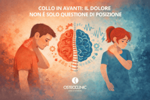 Illustrazione sul collo in avanti che mostra la relazione tra postura, dolore cervicale e adattamento del corpo